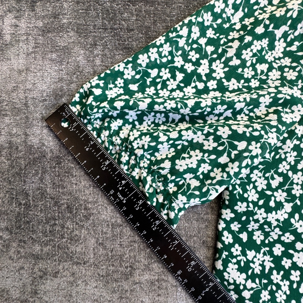 J.Crew Blouse Womens Large Green Floral Ditsy Puff Sleeve Button Front V-Neck - Picture 10 of 15